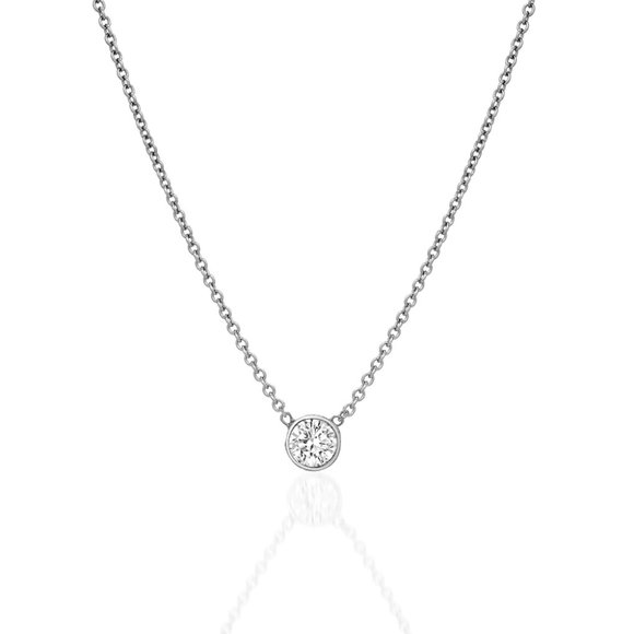 Diamond Bezel 14K (or 18k upon request) Gold Solitaire Pendant Necklace - Picture 2 of 4